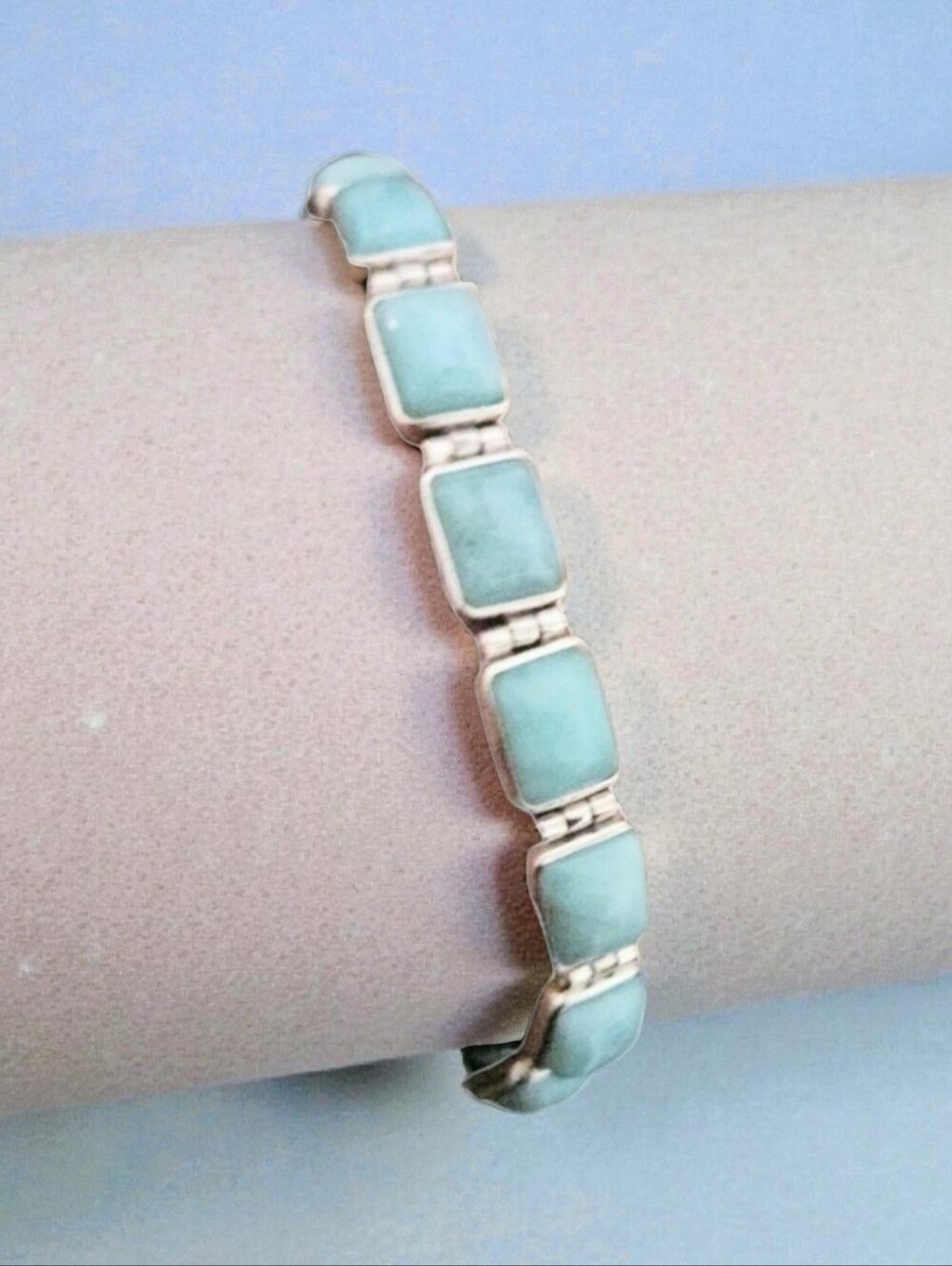 BLUE LARIMAR LINK BRACELET RHODIUM OVER STERLING SILVER - Picture 4 of 5